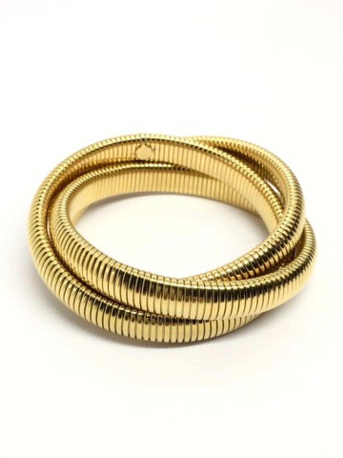 GOLD TONE BRACELET Tubogas Omega Coiled Wrap Ribbed Flexible Statement