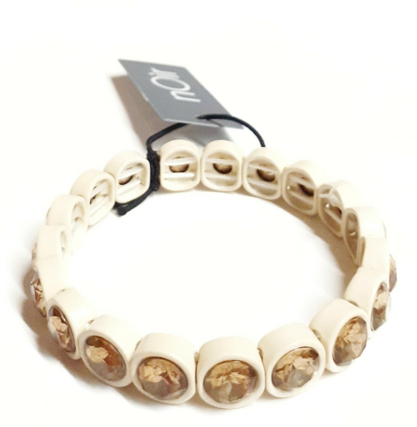 Noir Jewelry Colorful Crystal Brulee Stretch Bracelet Ivory Gold One Size NWT