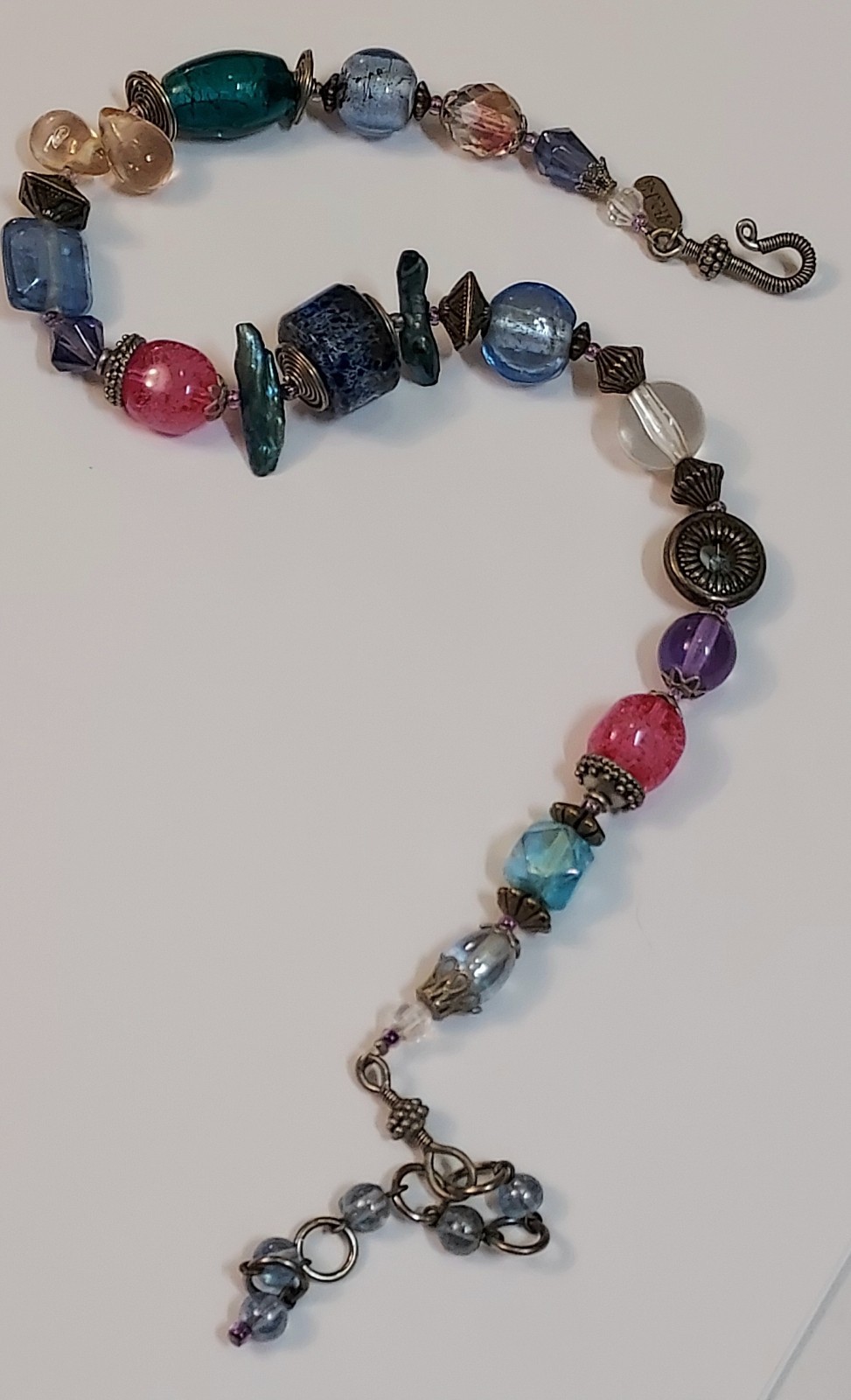Treska Statement Necklace Glass & Acrylic Jewel Tone Signed Art Glass Boho