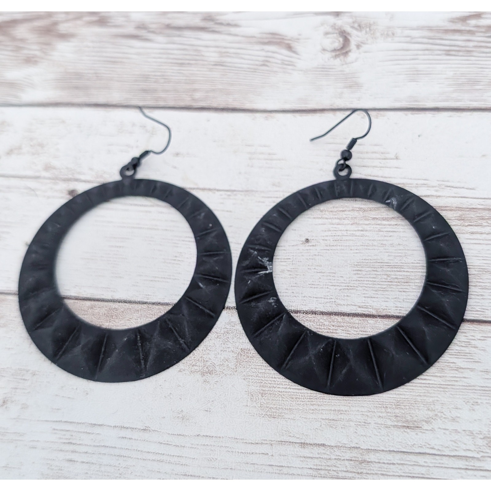 Extra Large Black Dangle Earrings 2.5″ – Fair Condition