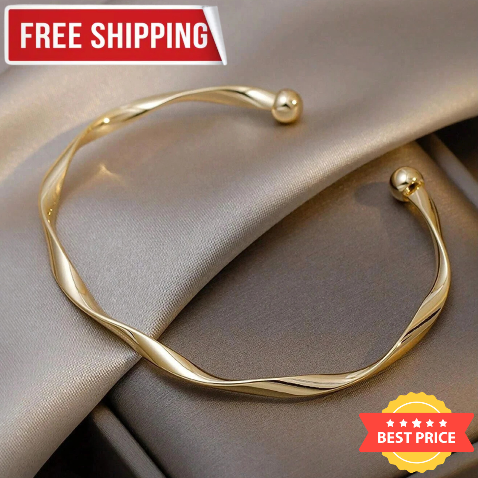 Gold Twist Cuff Bracelet Women Open Bangle Minimalist Spiral Stackable Jewelry