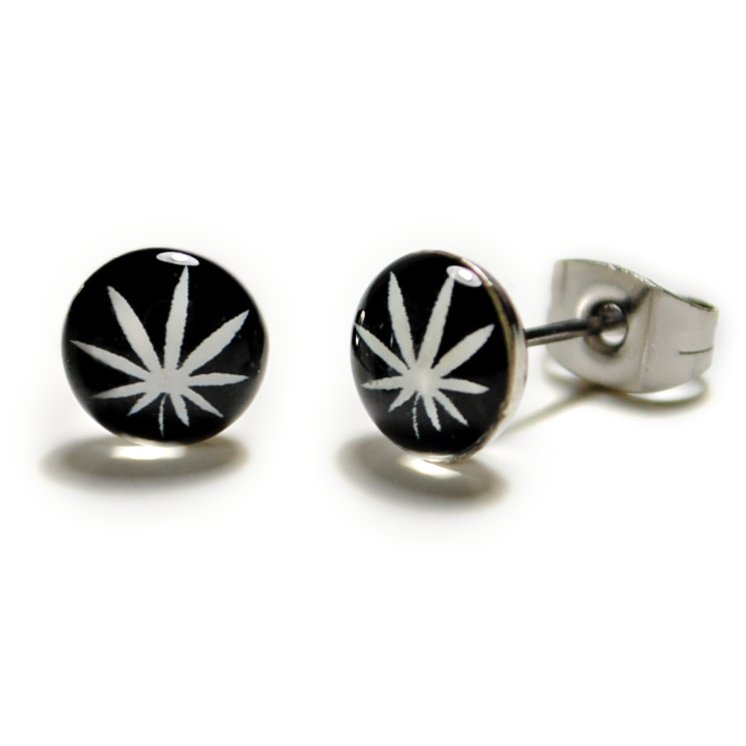 STAINLESS STEEL POST EARRINGS MARIJUANA LEAF Cannabis Pot Pair Stud Jewelry NEW