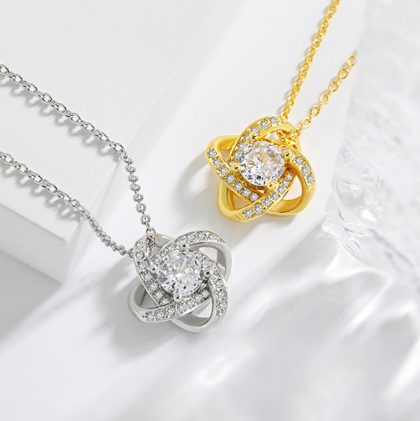 Sterling Silver Cubic Zirconia Love Knot Pendant Necklace 20″ Chain Gift Box TH5