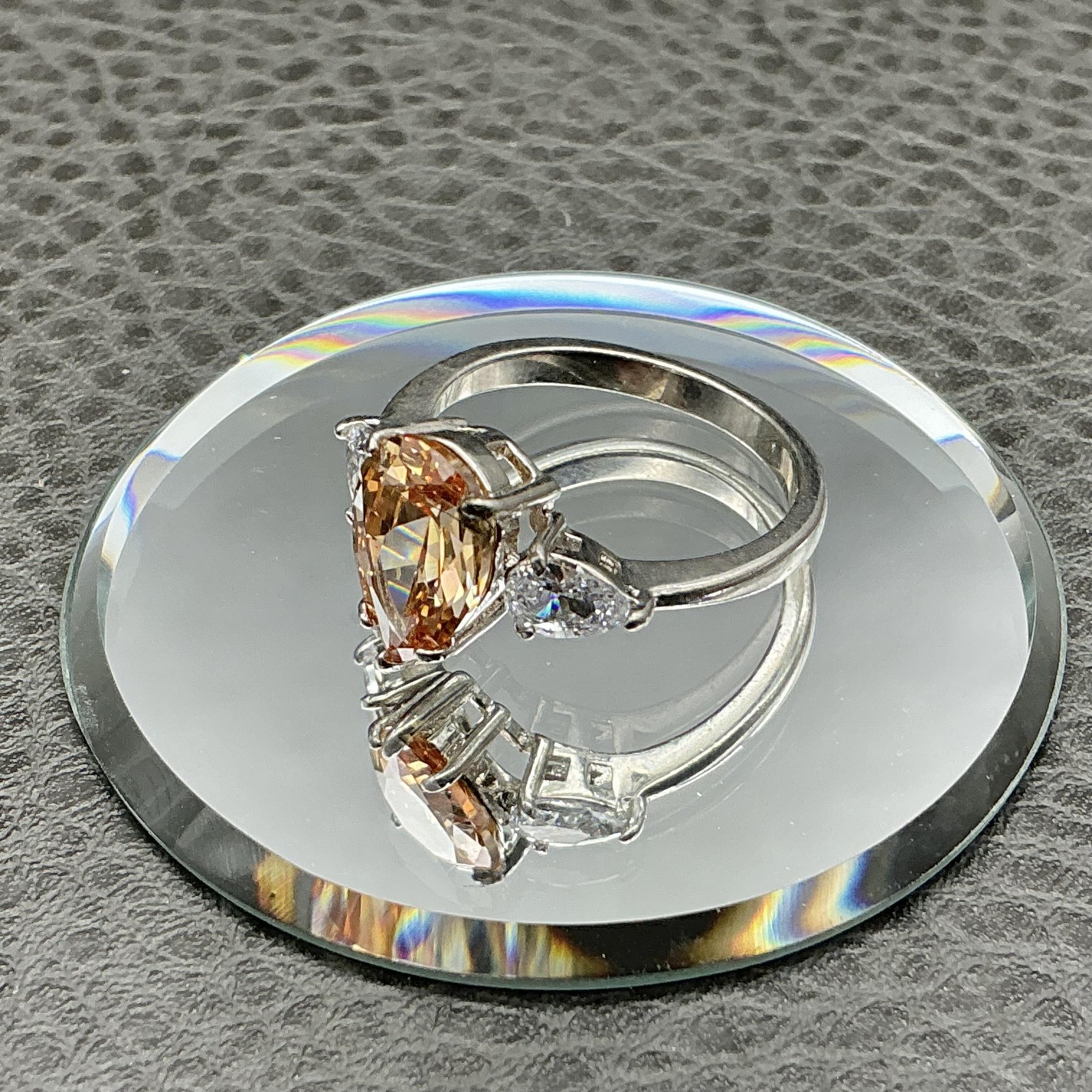 Fragrant Jewels Ring Sz 8.75 Silver Tone Champagne Pear Stone Cocktail Statement