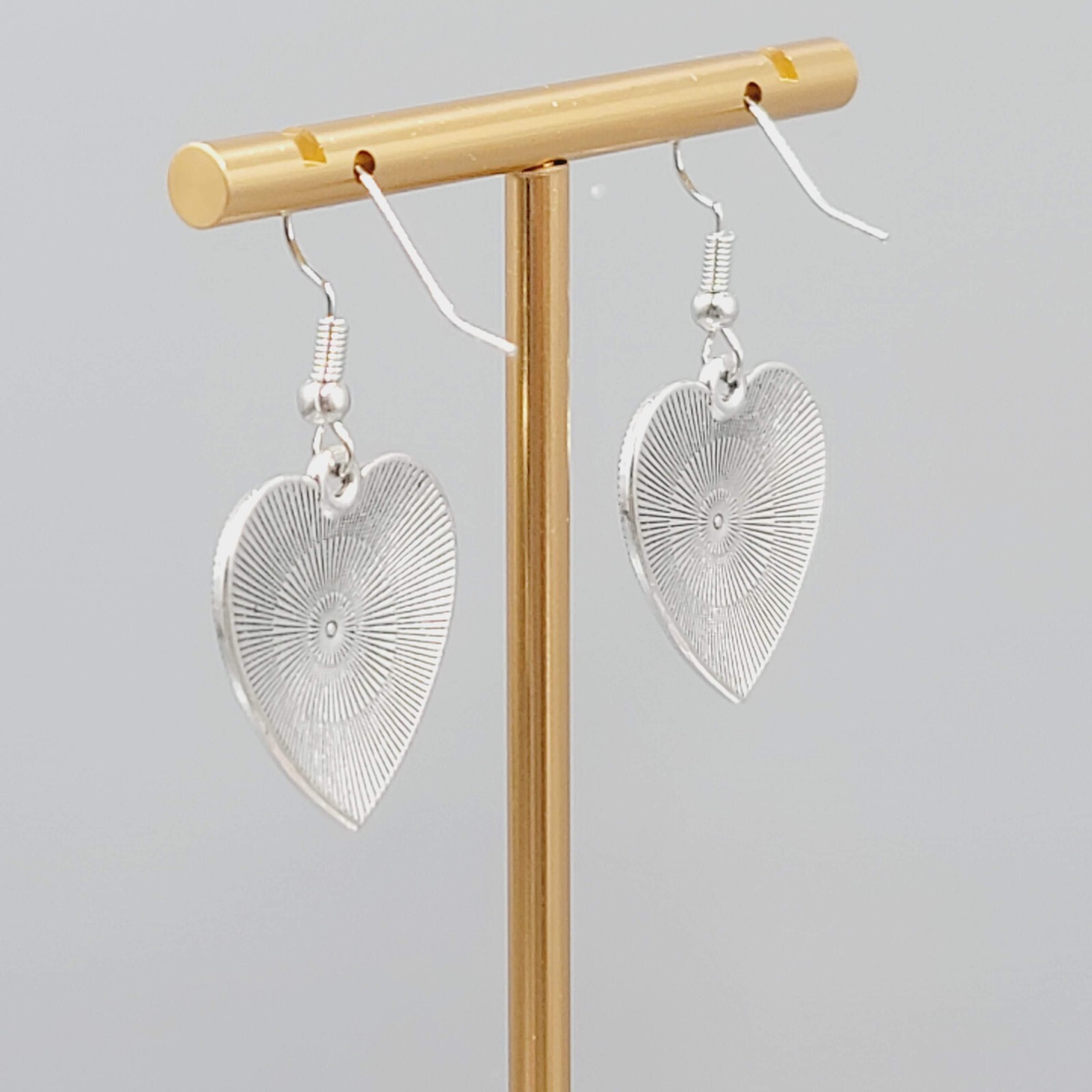 Satin Enamel Heart Pierced Earrings Black Swirl Accent Silver tone Dangle 1″