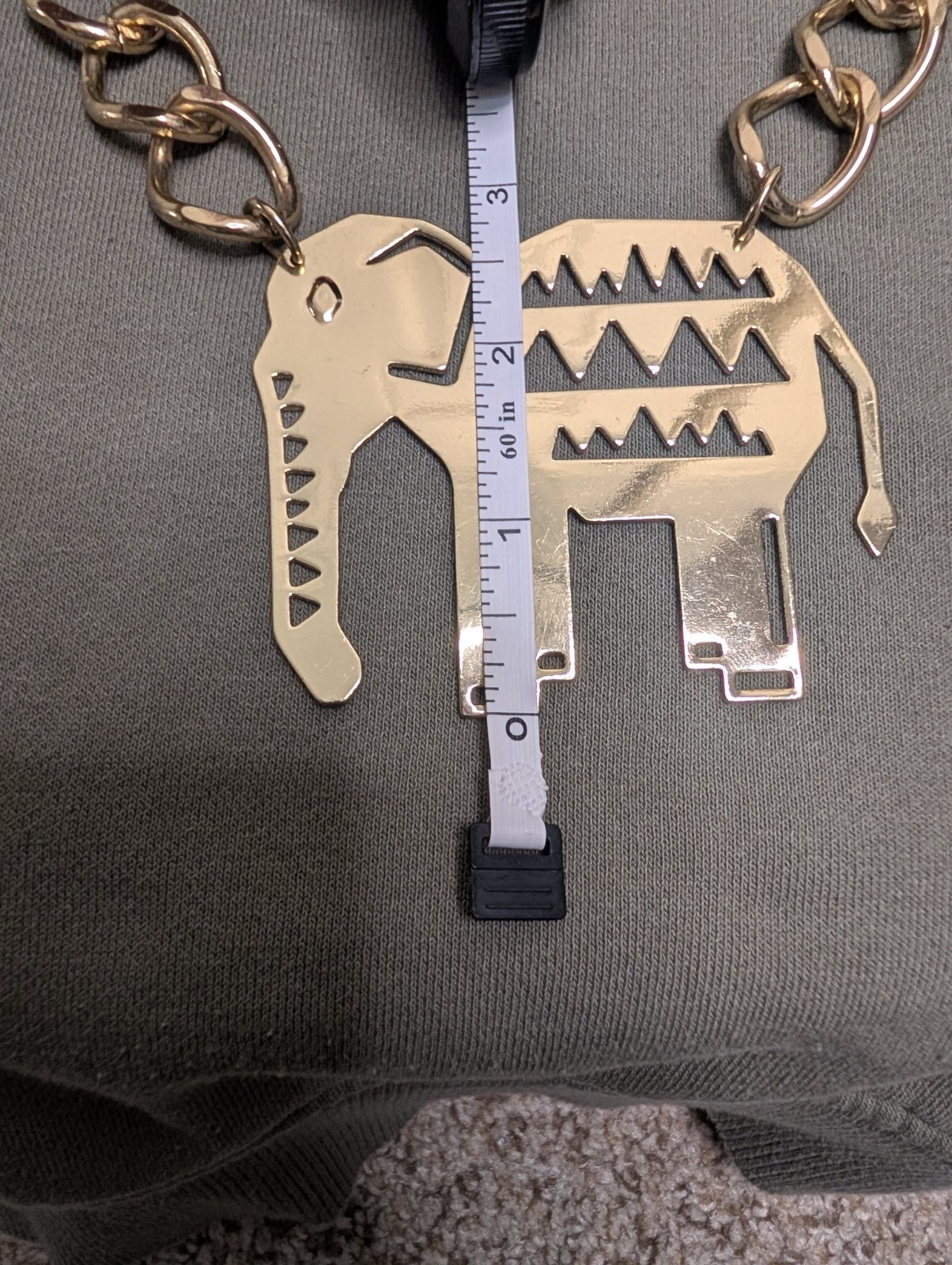 Gold Elephant Charm Pendant Statement Link Chain Necklace Adjustable 19-24 in