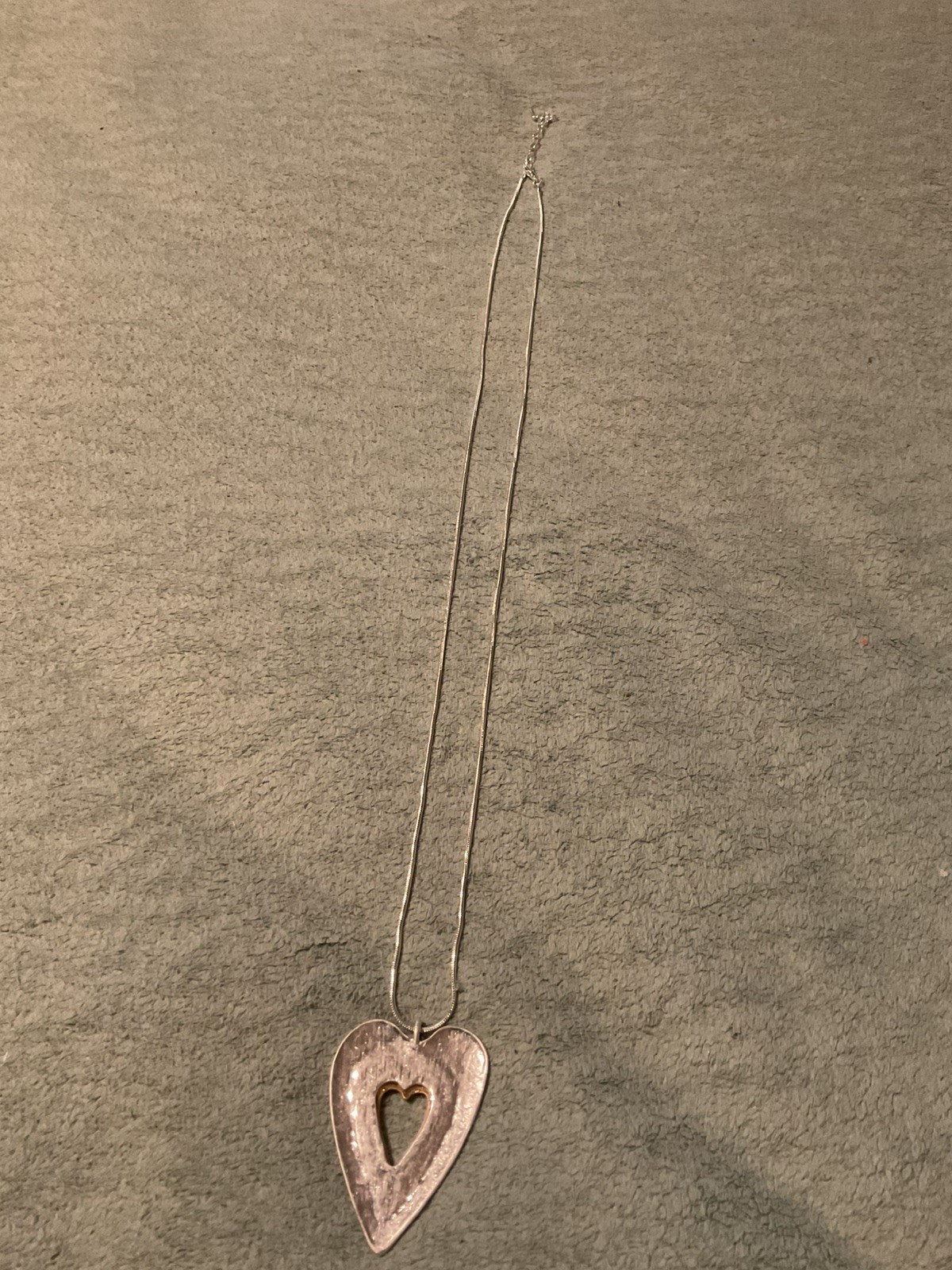 A Lovely Metal Heart-Within-A-Heart Large Pendant Necklace with a 30” Rope Chain
