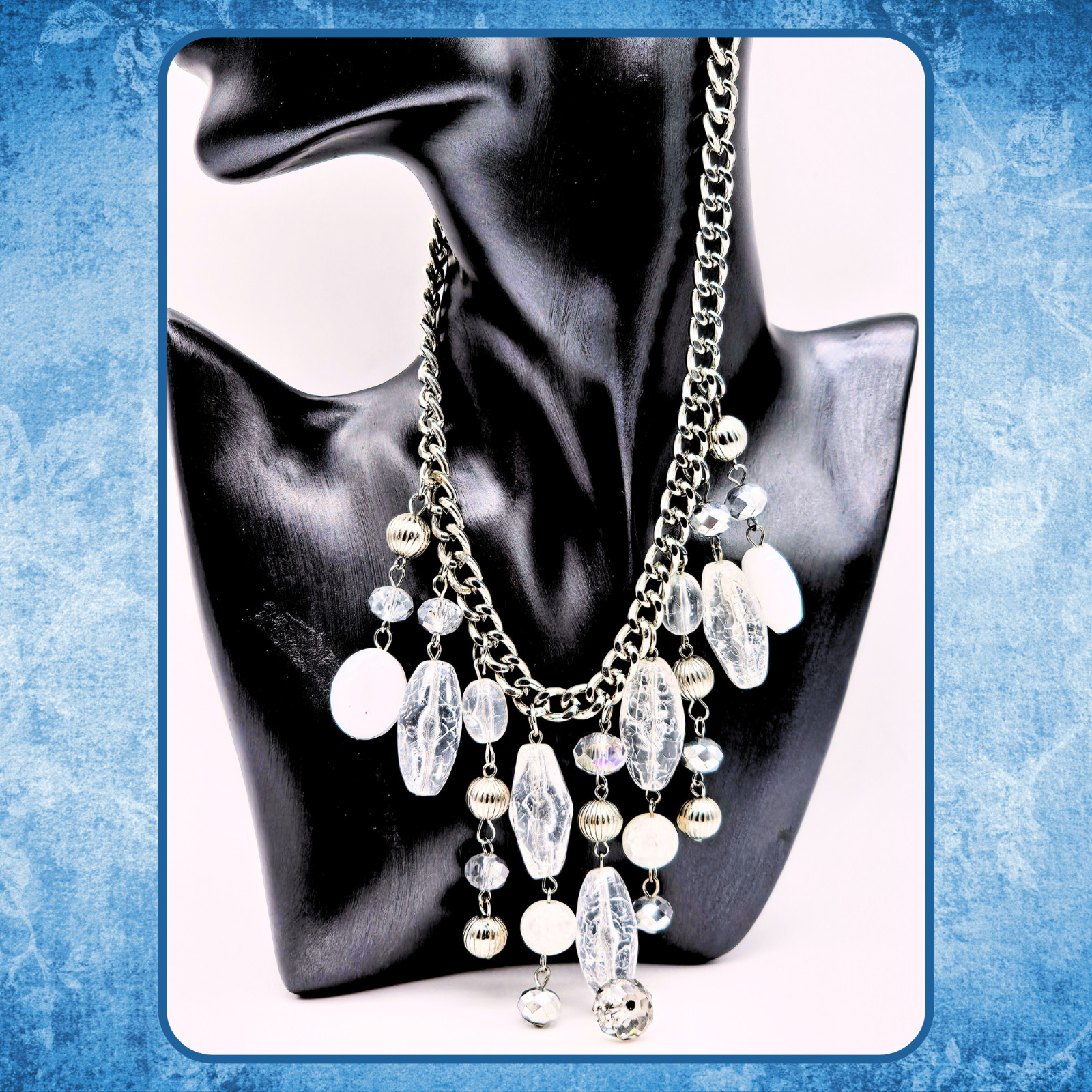 Statement Silver Chain Necklace with Lucite & Acrylic Charm Drops