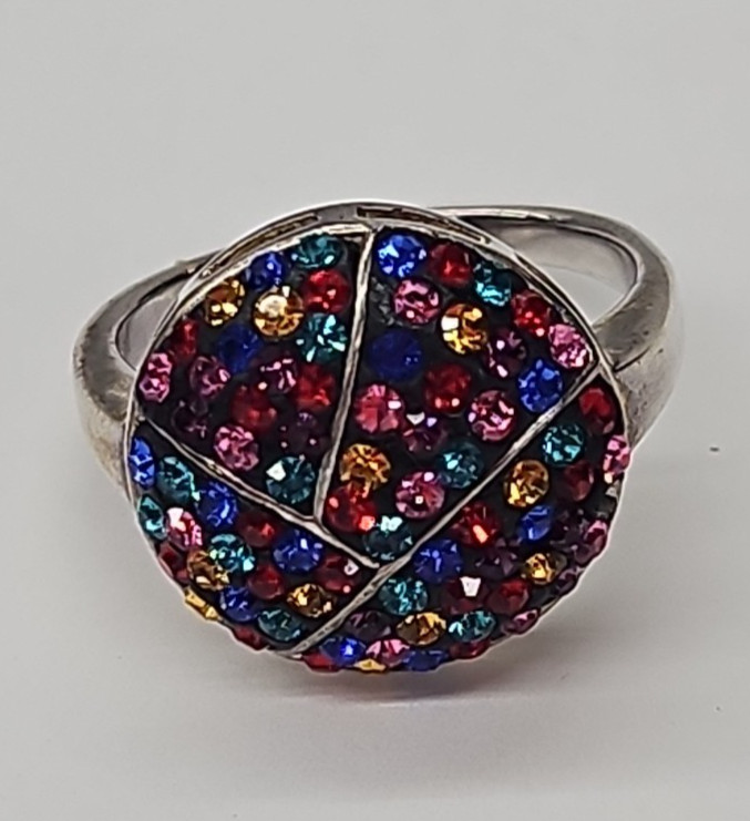 ATI BR CH Swarovski Multi Color Pave Bypass Crystal Ball Ring Size 8-(A4
