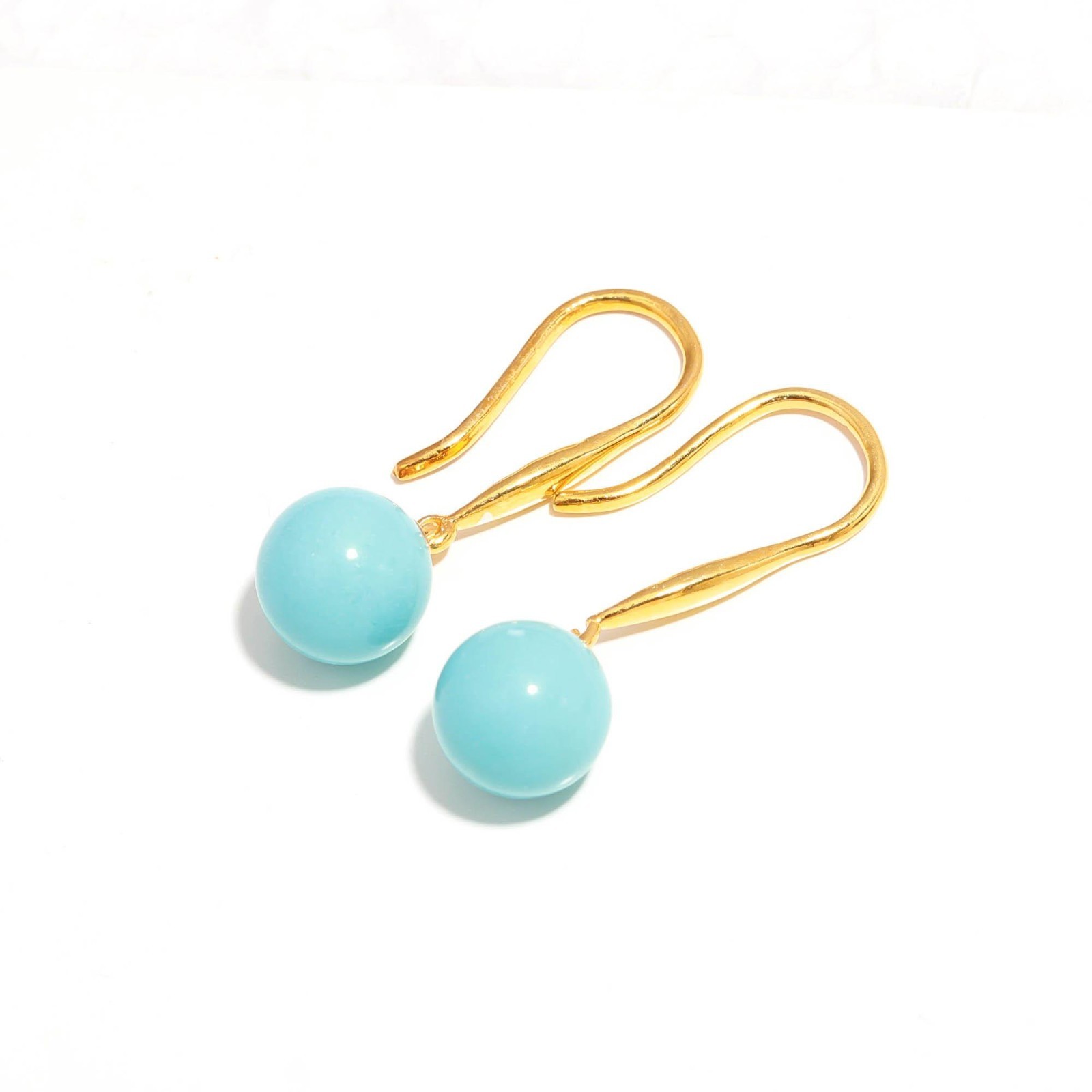 Natural Turquoise Ball Dangle Earrings Gold Plated 925 Sterling Silver Jewelry