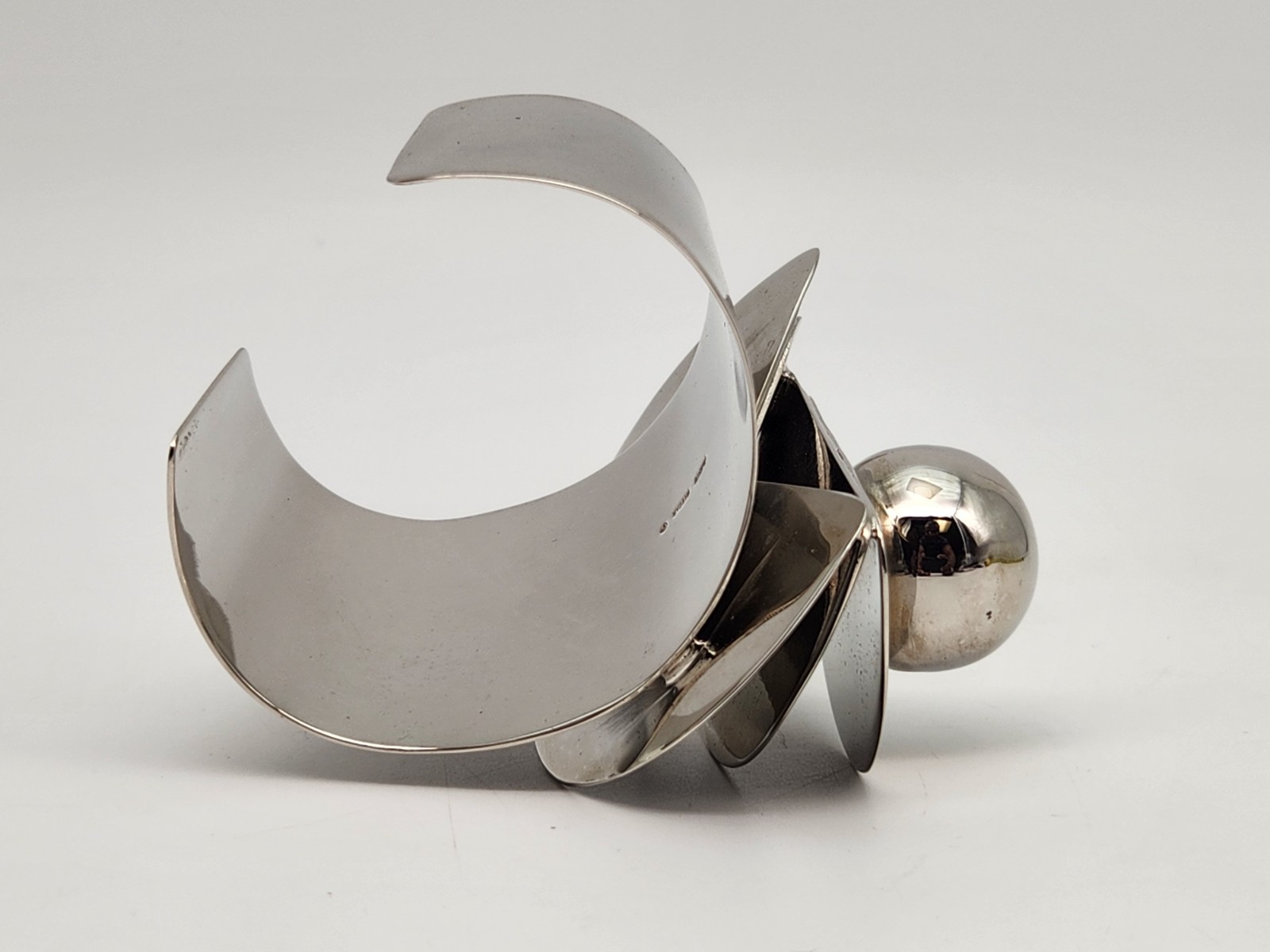 Alexis Bittar Big Bold Modernist Kinetic Silvertone Metal Cuff Bracelet
