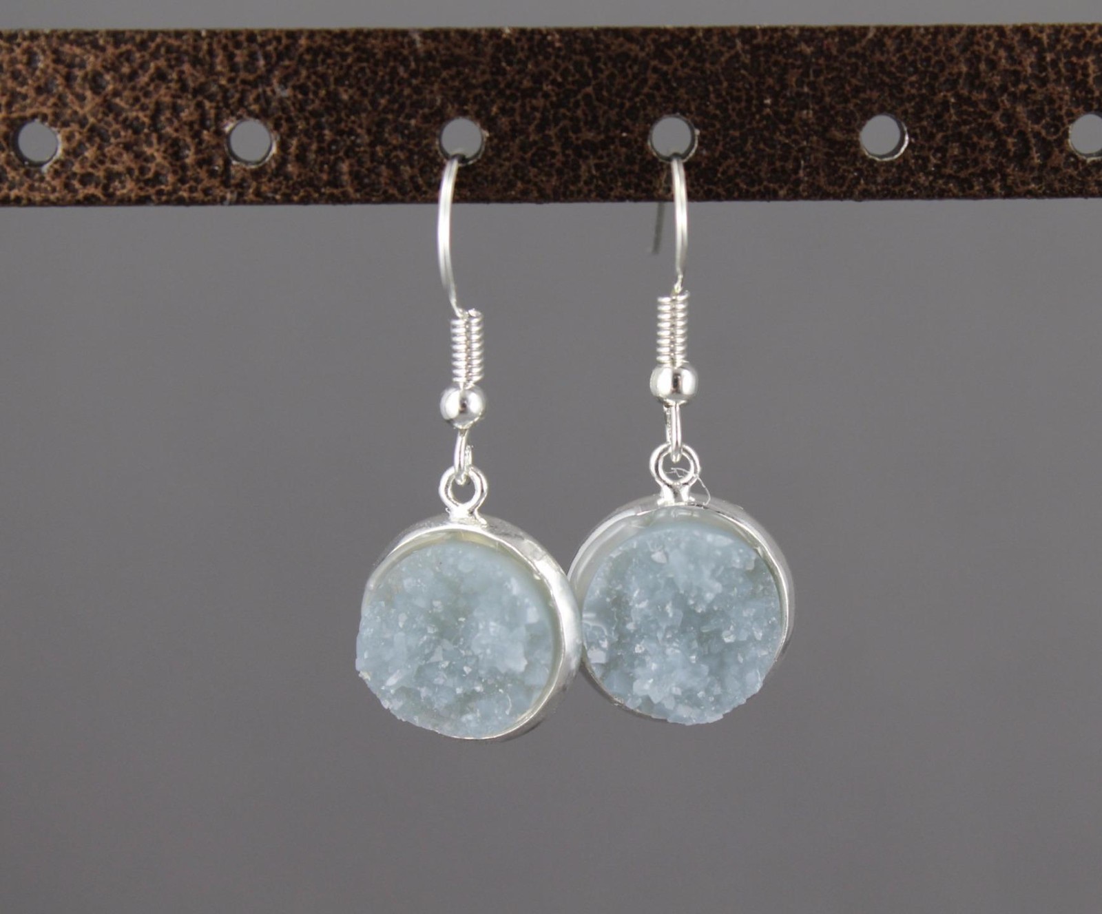 sparkly dangle earrings small silver faux druzy pendant 1.25 inches long drusy