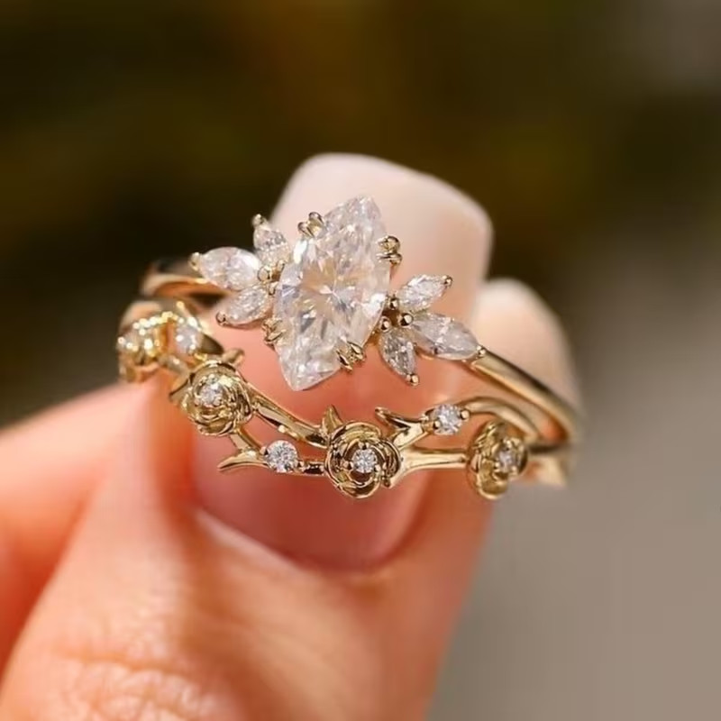 2pcs Women’s Fashion Floral Rings Engagement Band style Size 9