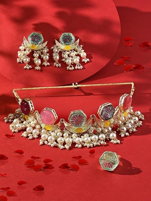 Traditional Kundan Choker Jewelry Set Gold Plated Indian Bridal Wedding Women Ja