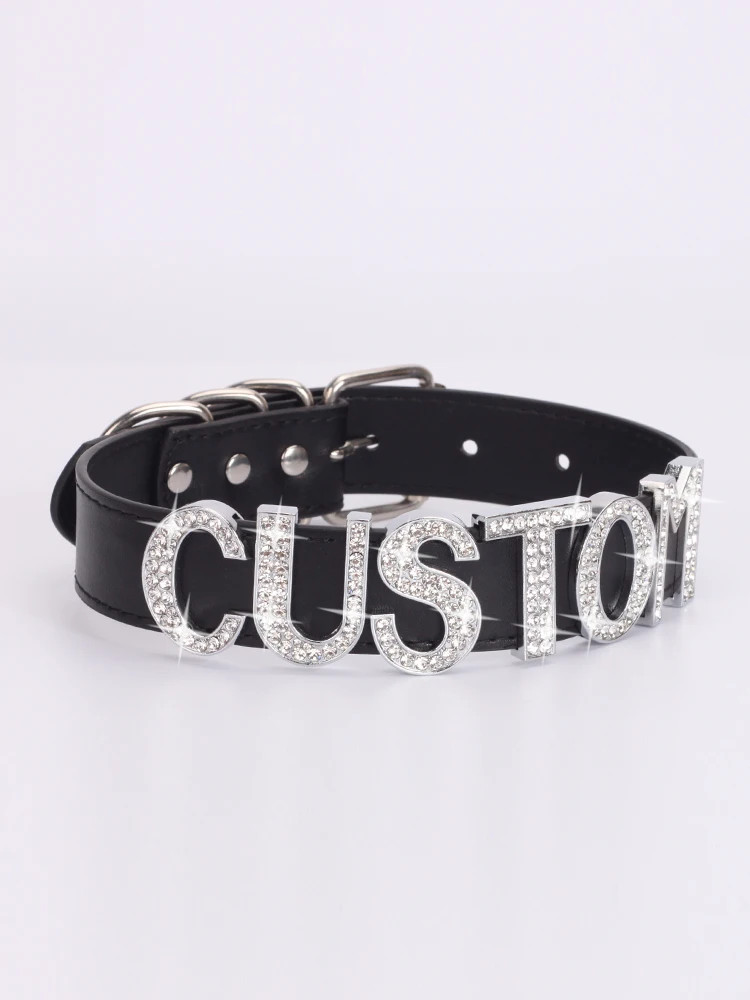 Custom Letters Necklaces 30mm Width Women Collar Choker Necklaces PU Leather Z5