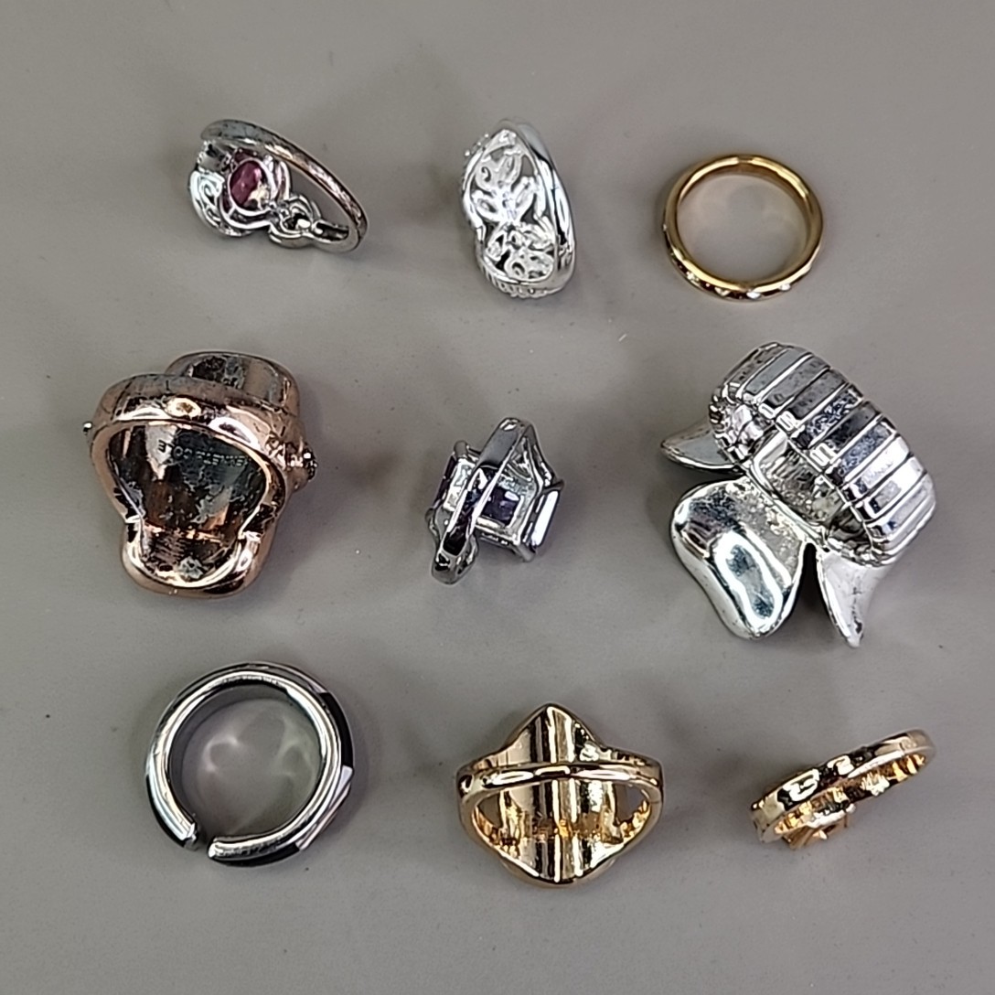 Ring Lot of 9 Gemstones Rhinestones Stretch Various Sizes Costume