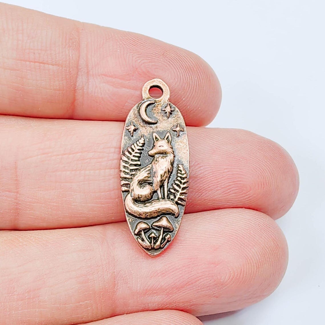 2 Fox Charms Moon Double Sided Pendant, Earring Antique Copper 30x12mm G37904