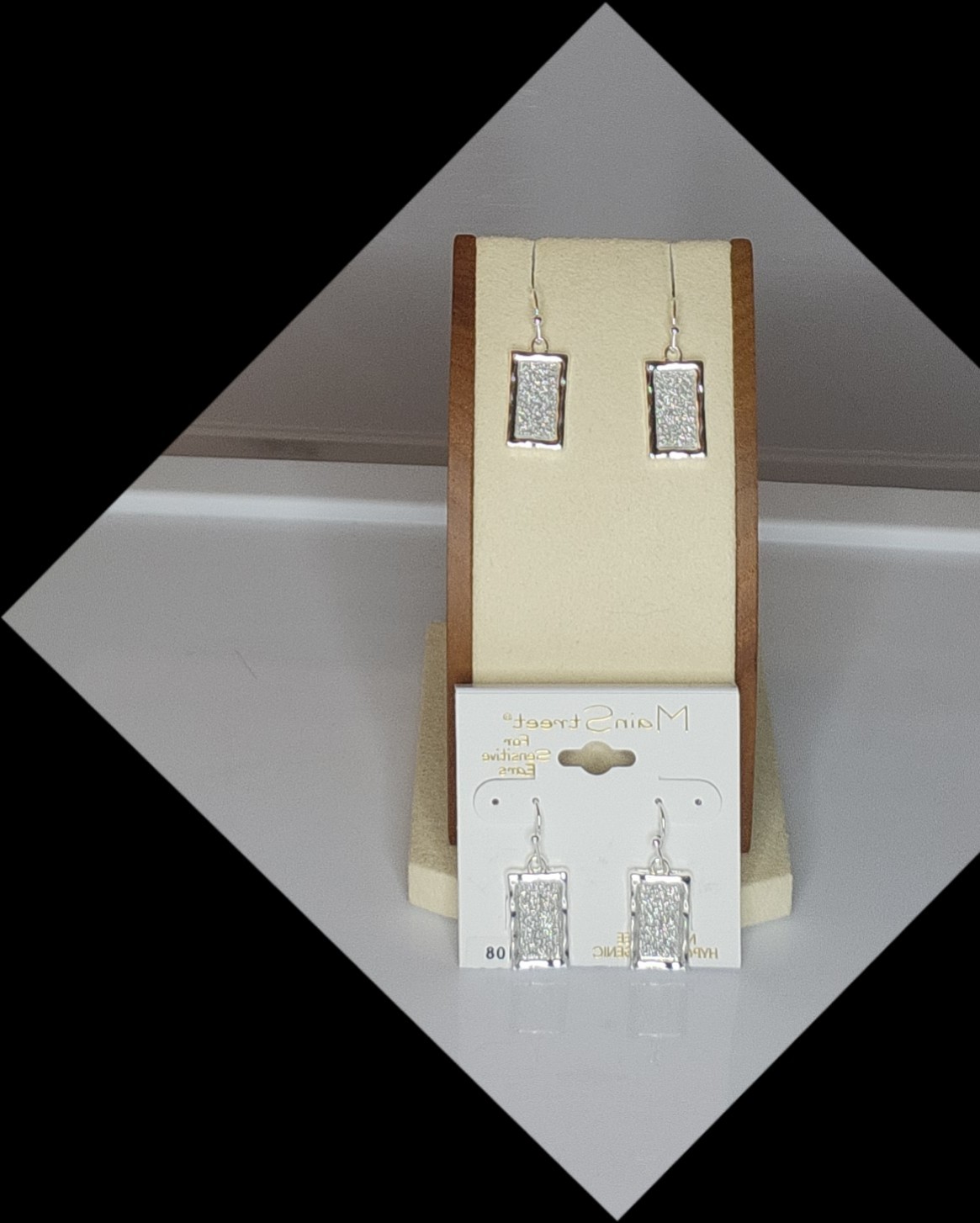 Main Street Earrings Silver Retangular Sensitive Ears #108