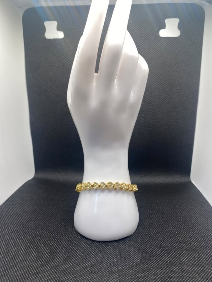 Luxury Women Gold Plated Hearts Linked Bracelet 20cm 8″ Cubic Zirconia Jewelry
