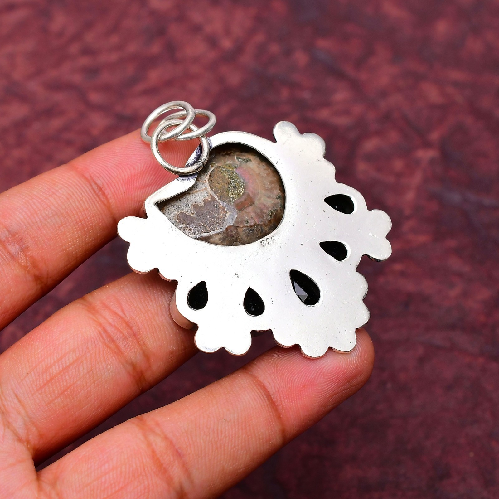 Ammonite Gemstone 925 sterling silver Handmade Pendant jewelry 2.16″