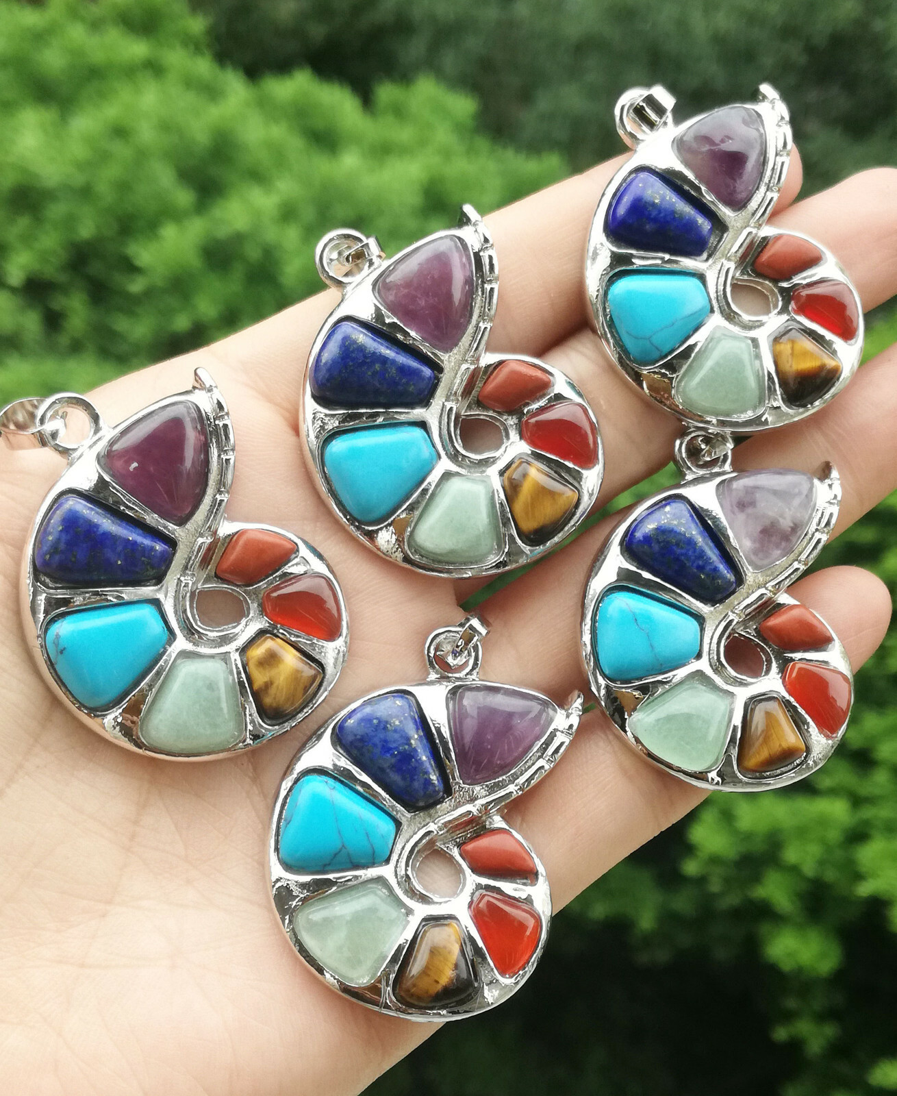 10pcs Yoga 7 stone Pendant Chakra Reiki Healing Amulet Energy