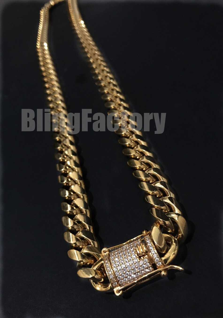 Hip Hop Iced Box Lock Stainless Steel 10mm 12mm Miami Cuban Link Chain Necklace
