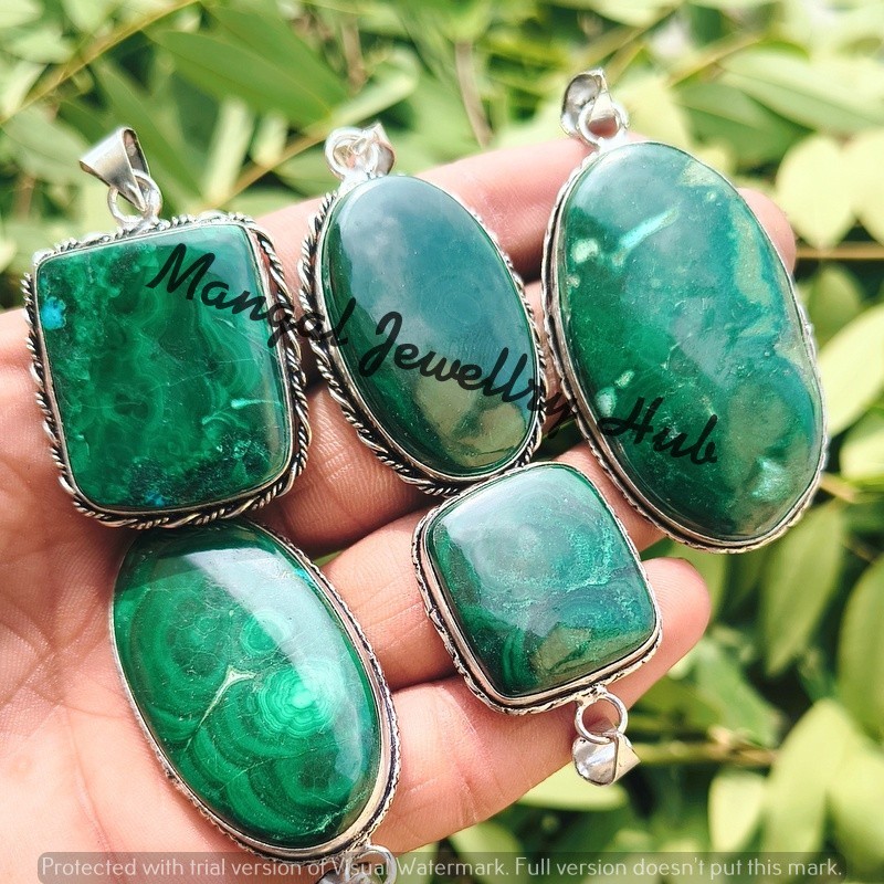 Buy Natural Malachite Gemstone Pendants Lot 925 Sterling Silver Plated Jewellery