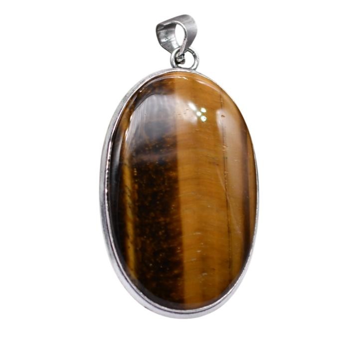 Tiger Eye Natural Gemstone Antique Silver Plated Pendant 2.25″ J 1519