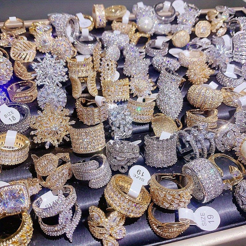 10-30pcs Vintage Luxury Crystal Ring Set Fashion Band Statement Jewelry Bulk
