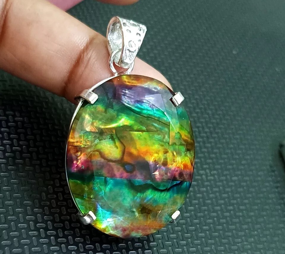 Certified 98.65 Ct Natural Ammolite 925 Solid Silver Pendant Loose Gemstone