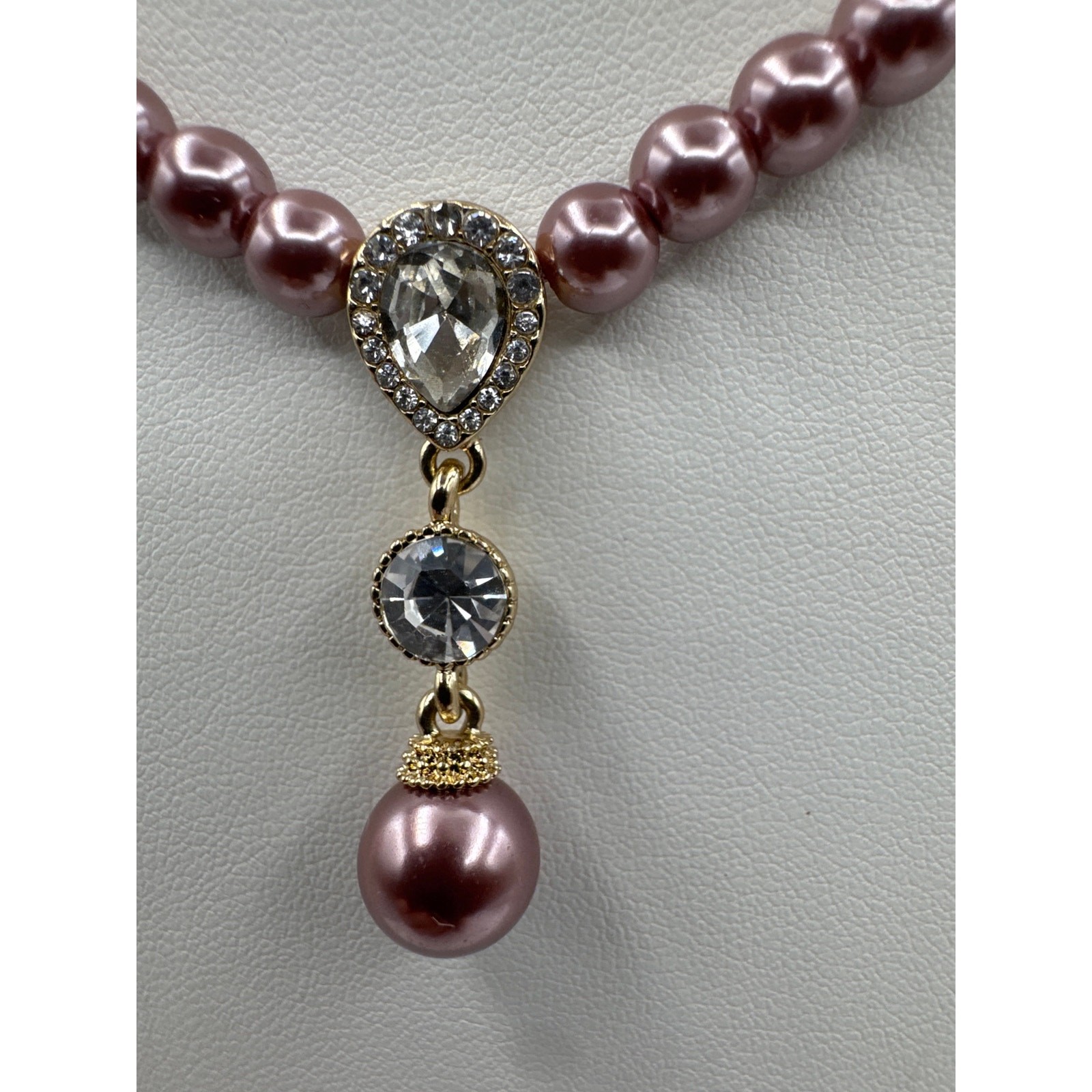 Charter Club Pink Faux Pearl Crystal Y Drop Necklace 19″