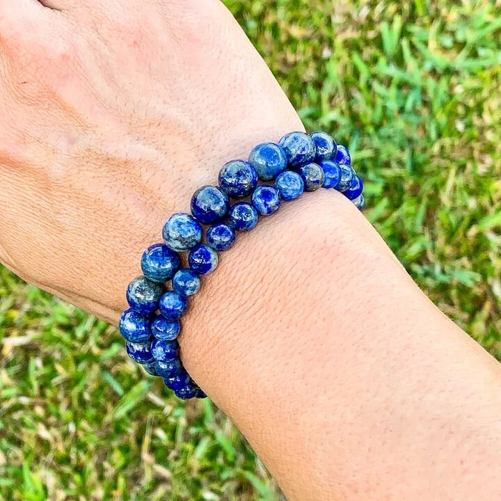 Handmade Natural Lapis Lazuli Elastic Stretch Bracelet – 8mm Round Gemstone Bead