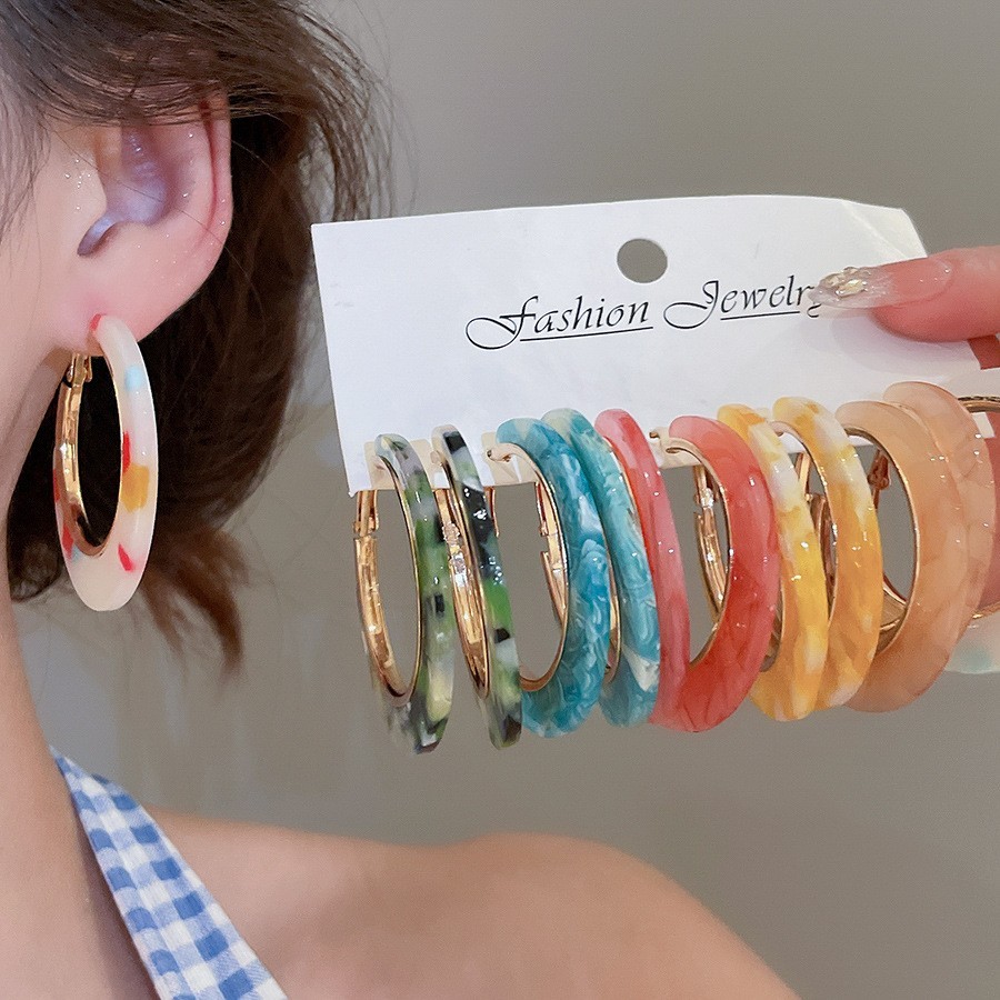 6 Pcs Set C-shaped Earrings Smudged Leopard Print Hoop Earrings Luxury Jewelry