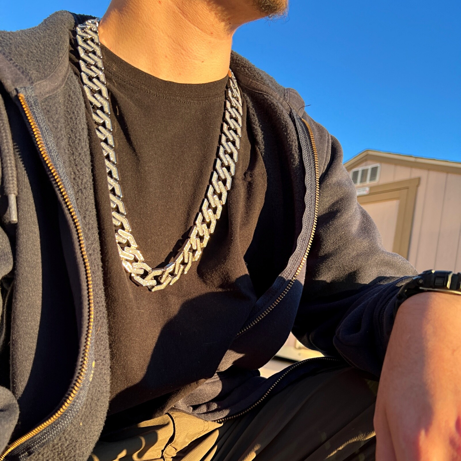 Men’s Sand Blast Chain Silver Tone Squared Links Hip Hop Necklace 20MM x 30″ in