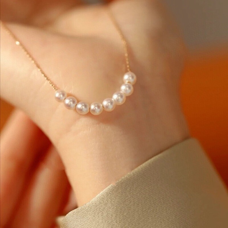 Real Solid 18k Gold 0.9mm Chain Natural Freshwater Pearl Necklace Charm Jewelry