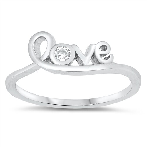 Sterling Silver Love Bezel CZ Ring Available in Size 4 5 6 7 8 9 10 NEW