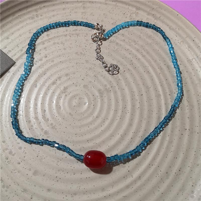 Orange Ceramic Fish Starfish Pendant Beaded Choker Necklace Boho Vacation