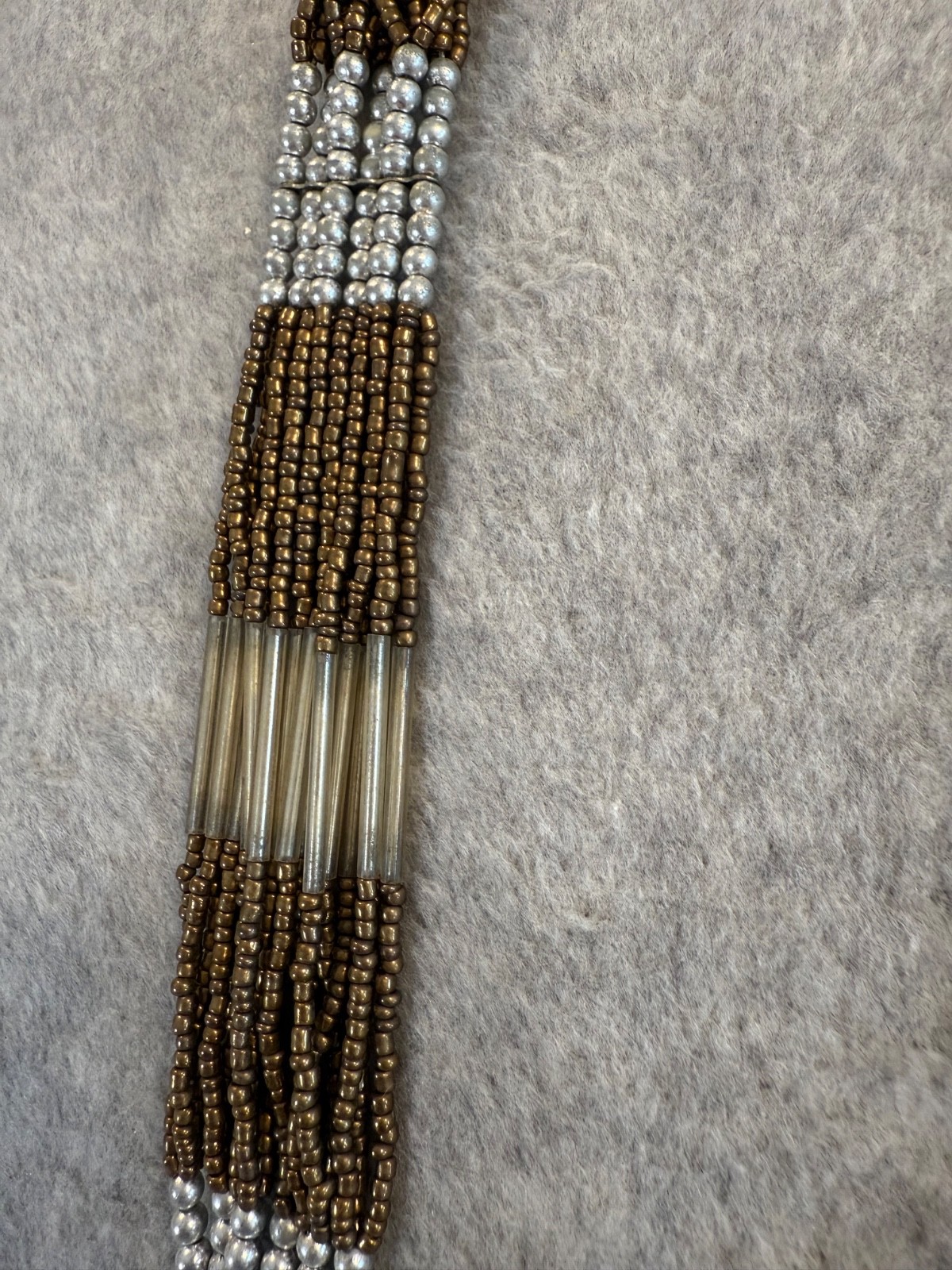 Bronze and Silver Tone Glass Bead Multi Layer Bold Statement Necklace 28”
