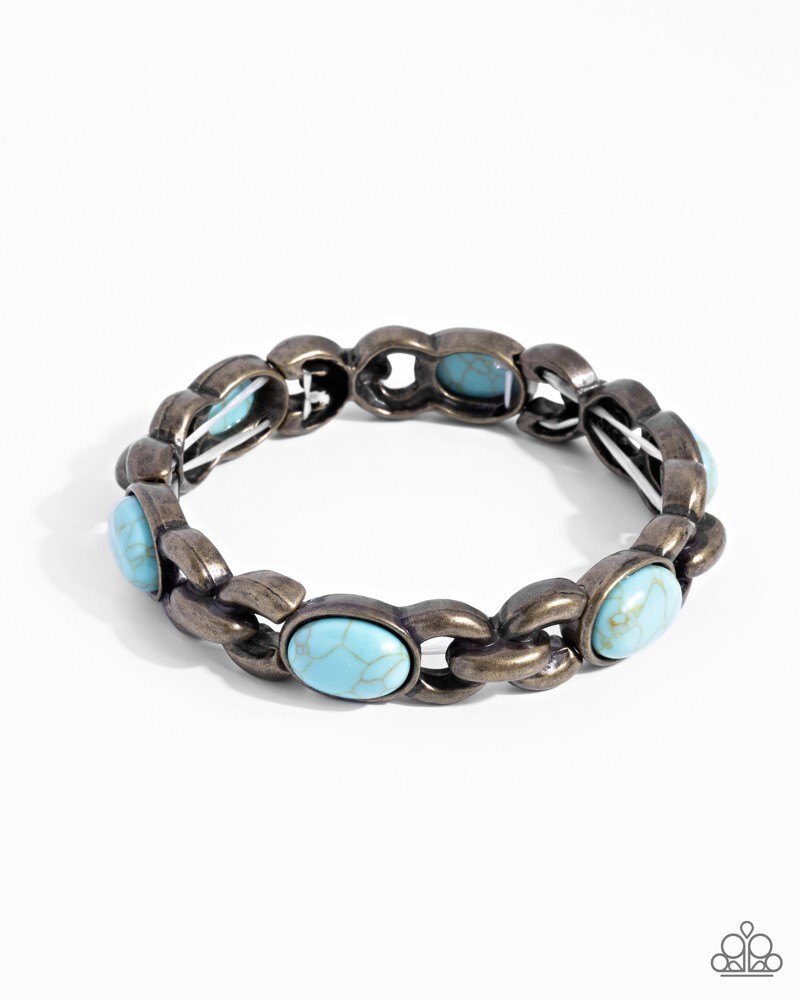 Paparazzi Rustic Record – Brass – Thick Brass Stretch Chain – Turquoise Stone –