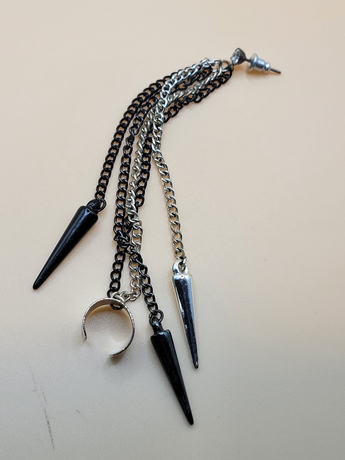 Gothic Black Punk Fashion spike Earrings Tassel CUFF tassle chain EAR Stud
