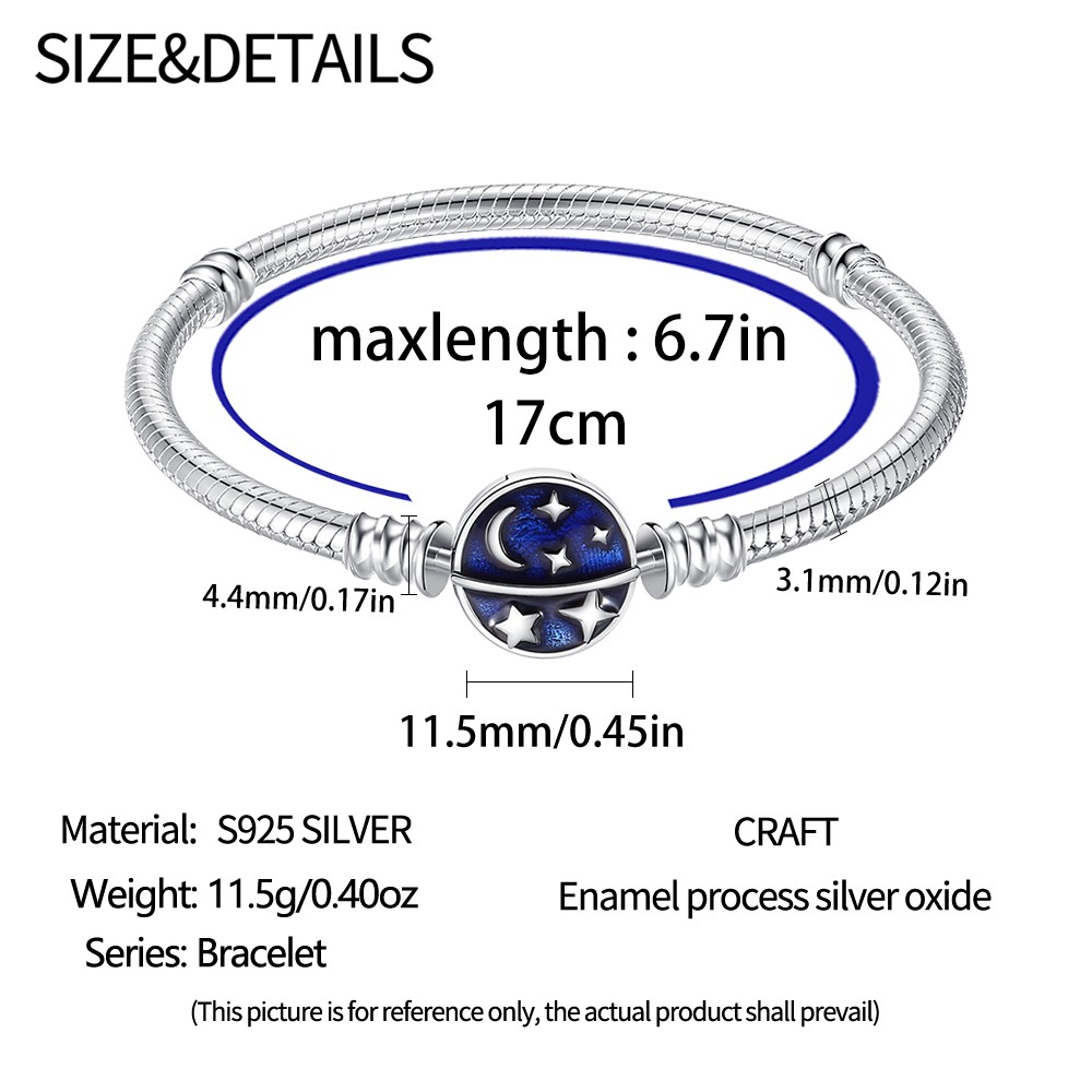 KUNSIR 925 Sterling Silver Blue Starry Sky CZ Bracelet Chain For Women Jewelry