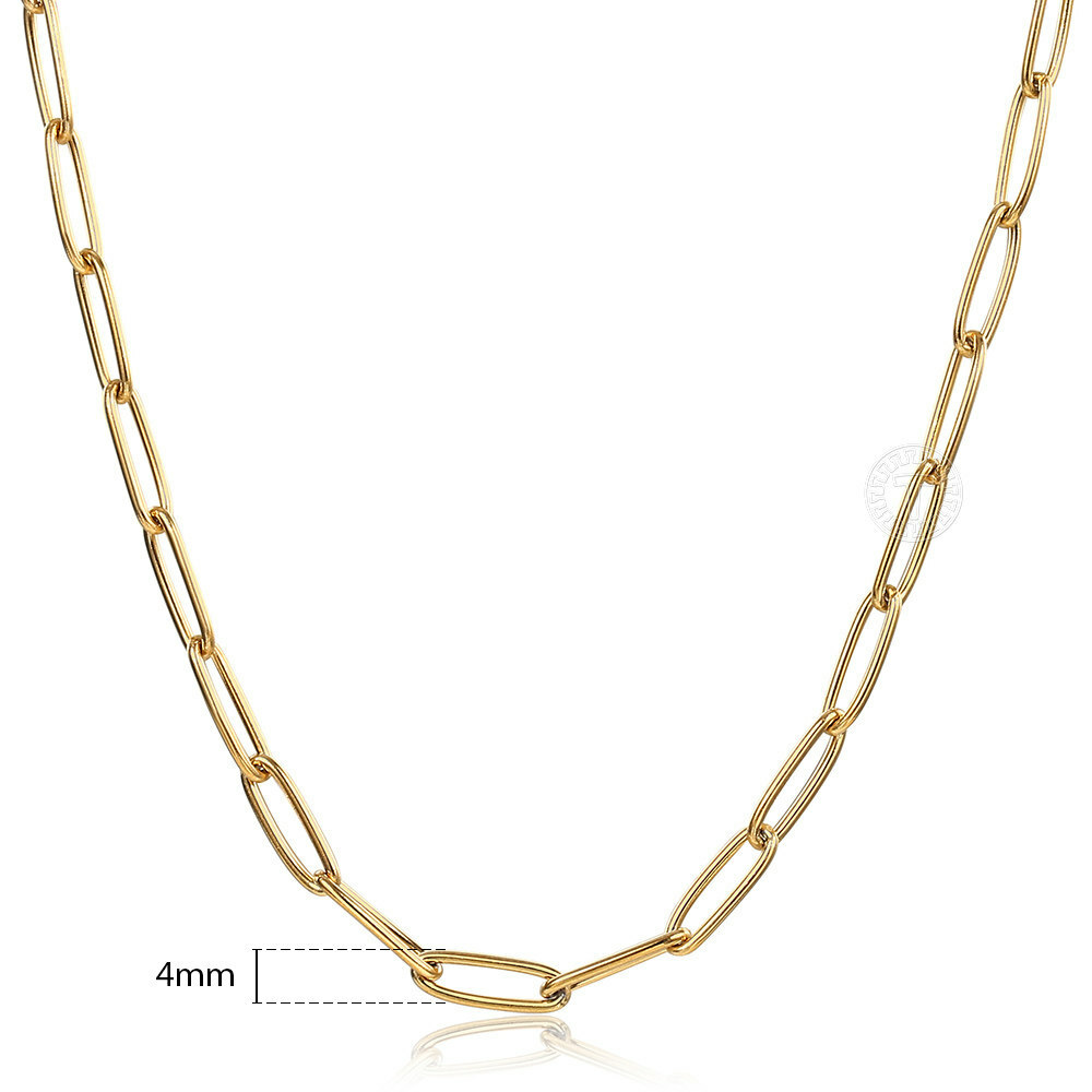 4mm Gold Plated Stainless Steel Paperclip Cable Chain Necklace Choker 16/18/20″