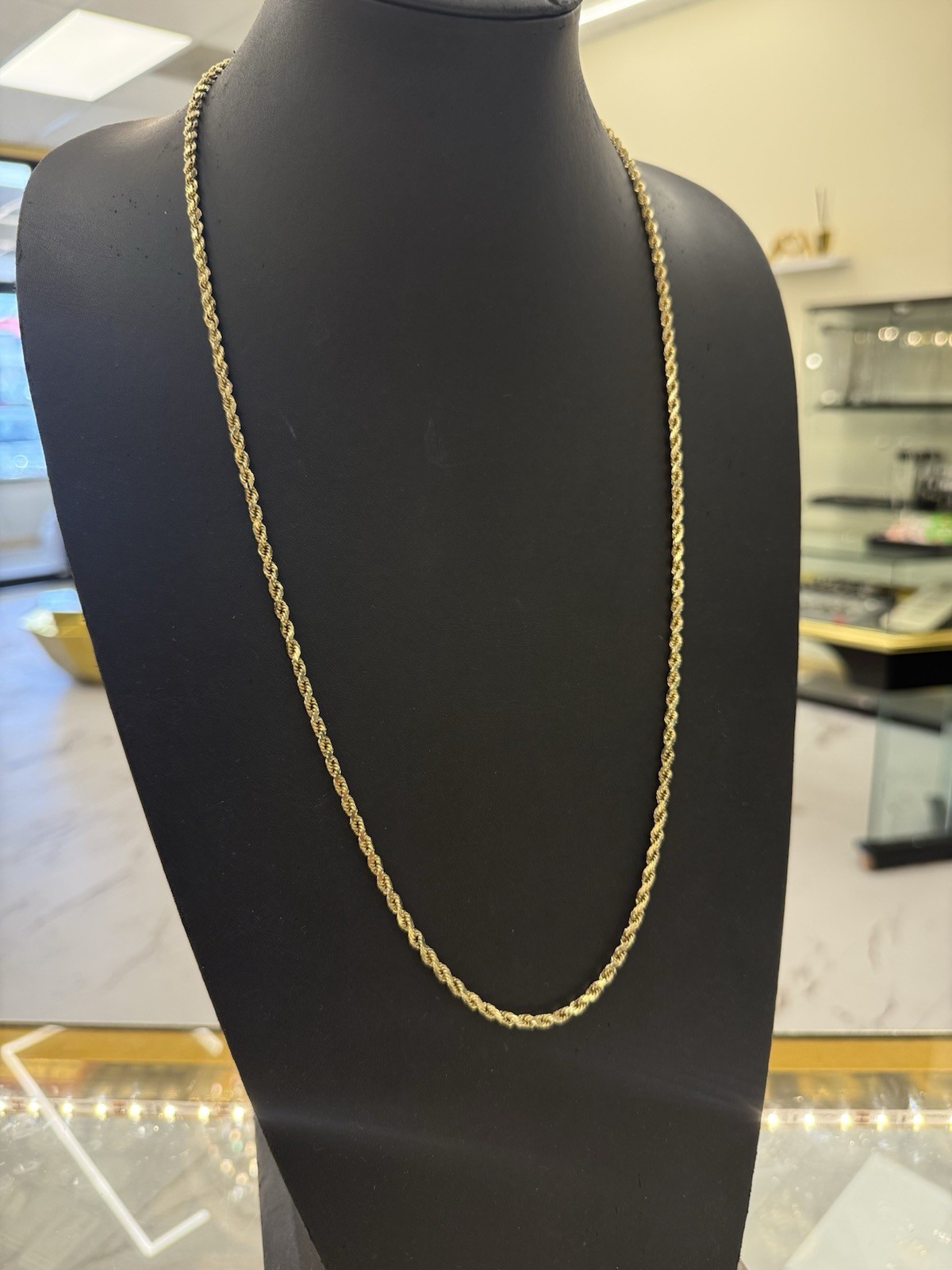 Solid 14k pure gold rope chain necklace