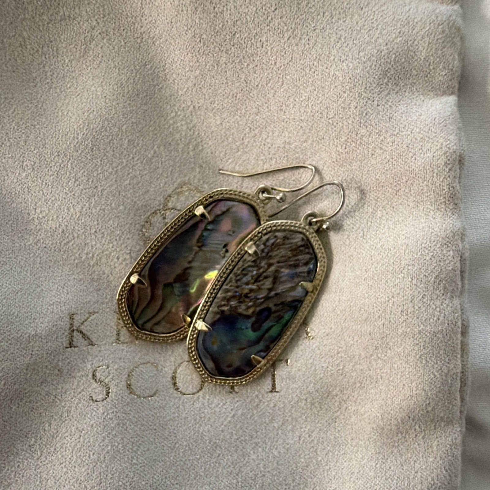 Kendra Scott Gold-Tone Oval Abalone/Mother of Pearl Shell Dangle Hook Earrings