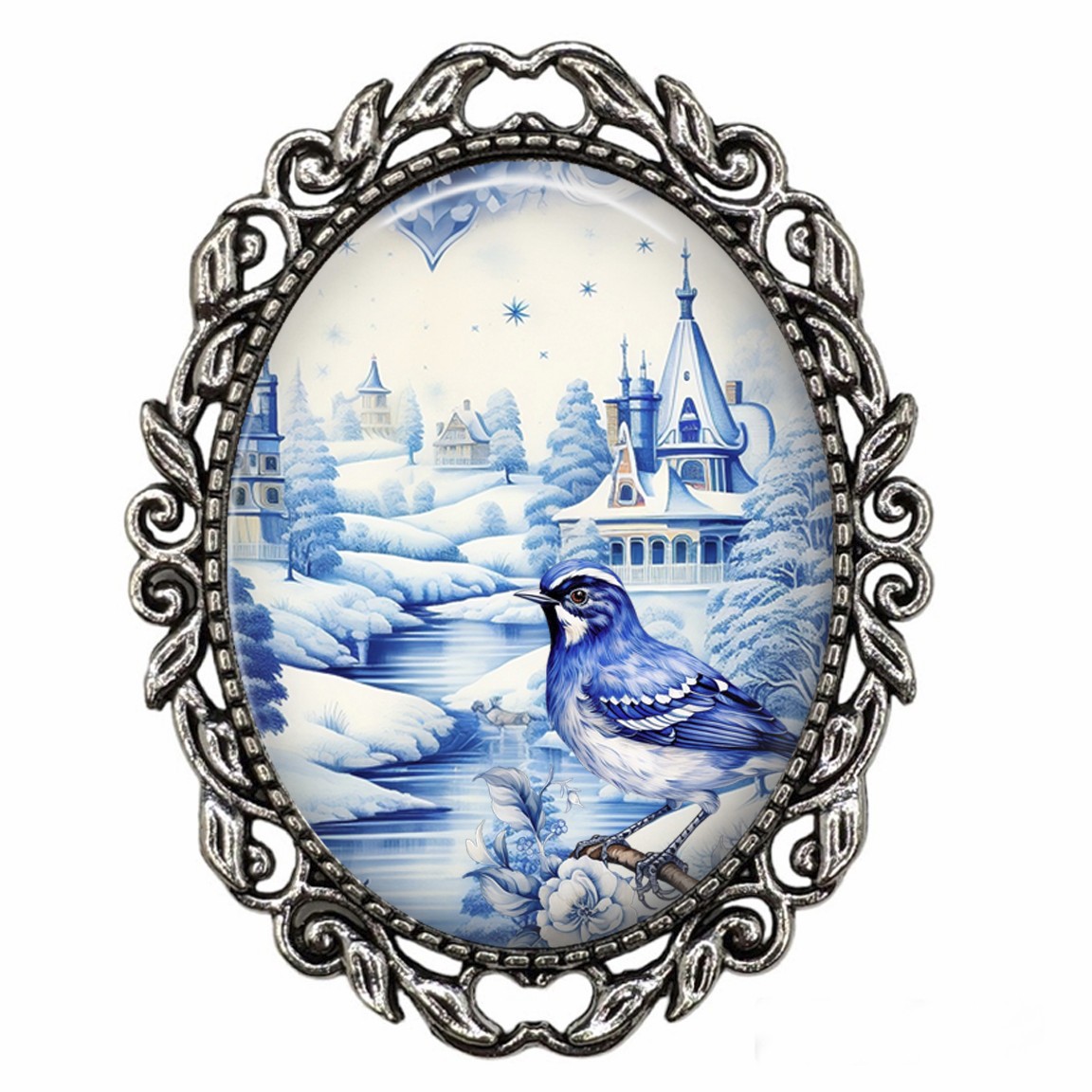 Snowy Blue Winter Blue Jay Brooch Pin Watercolor Bird Lover Winter Jewelry Gifts