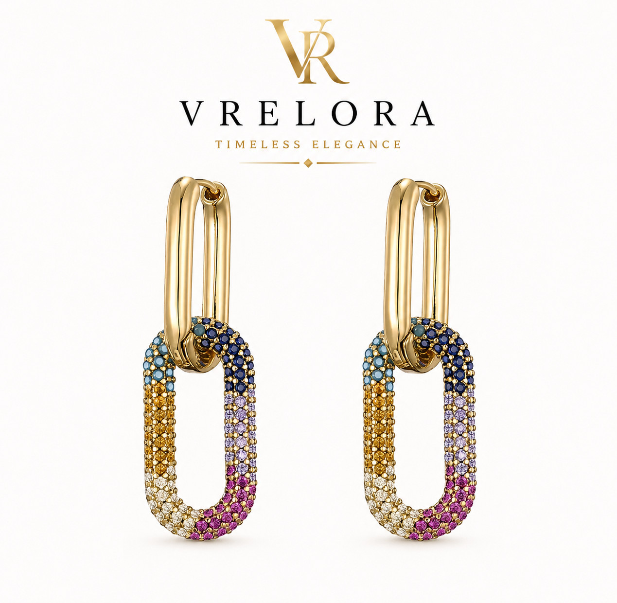 Geometric Oval Rectangle Hoop Earrings for Women, Multicolor Zircon Dangle Earri