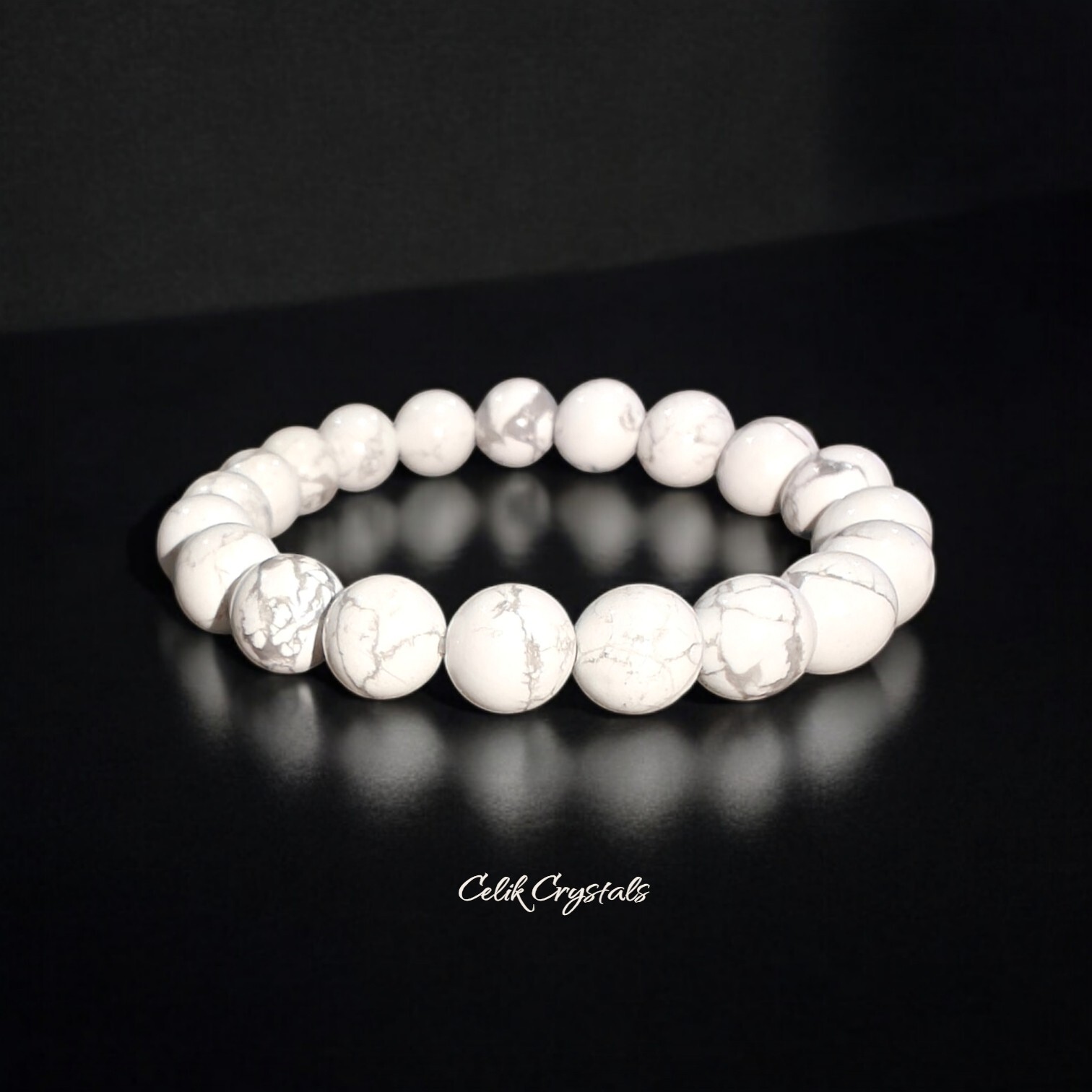 Howlite Bracelet 10mm Natural Stones Stretches Unisex Healing Handmade