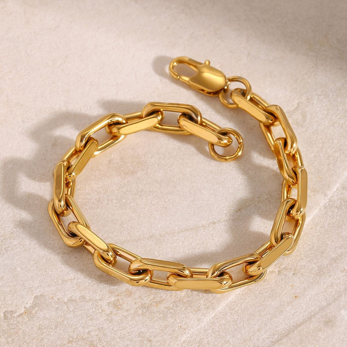 Woman 18K Gold Plated 8mm Thick Paper Clip Link Chain Bracelet Bangle 8 in