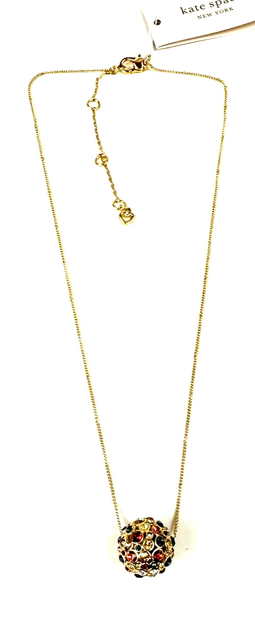 kate spate new york Gold Tone Pavé Crystal Sphere Pendant Necklace NWT