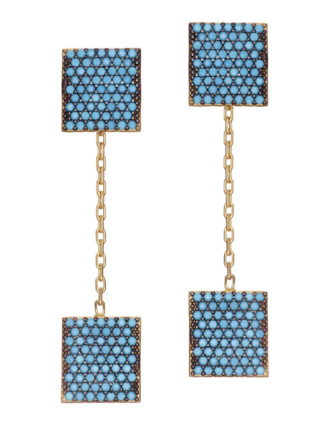 Sterling 14K gold vermeil & turquoise CZ stone box earrings